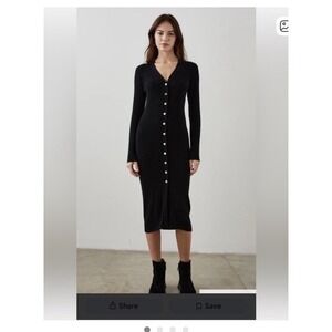 Sugarlips stylish Black ribbed knit bodycon button-down Long Sleeve Dress